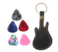 CHICIRIS Mini Guitar Pick Bag, Guitar Shaped Pick Holder Keychain, PU Leather Case with 5Pcs Plectrums (Black)