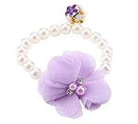 CHICIRIS Purple Pet Pearl Flower Collar Elastic Necklace for Small Dogs, Adjustable Buckle Puppy Collar Jewelry Accessory with Bell, Durable and Smooth Dog for Daily Wear, Festival, 1PC (Purple)