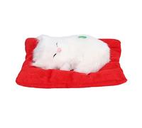 CHICIRIS Realistic Plush Sleeping Cat Toy with Purring Sound for Pets and Home Decor, 18x16cm, for Kids and Seniors (Activated carbon all white cat)