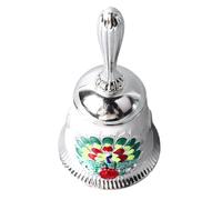 CHICIRIS Vintage Exquisite Carved Pattern Brass Hand Bell for Dinner Wedding Party Family School (Silver with Colorful White)