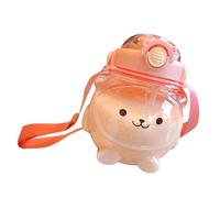 CHICIRIS Water Bottle, Cute Panda Design 1000ml Large Capacity Kids Drinking Bottle with Straw and Carrying Strap, for Daily Use School Outdoor Activities (Pink)