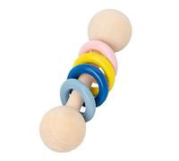 CHICIRIS Wooden Rattle Toy, Solid Wood Baby Rattle Shake Toy, Ring Design for Grasping and Hand Eye Coordination, Pleasant Sound Early Learning for Infants Boys Girls (4 Ring)