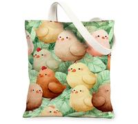 Chick Canvas Tote Bag for Women, Spring Playful Leaf Flower Spring Yellow Washable Reusable Small Tote Bag Ideas for Family Friends Colleagues Reading Loves 13x15 Inch