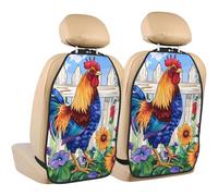 Chick Car Seat Kick Mats, Cute Hen 2 Pack Back Seat Protectors with Storage Pockets Water Resistant Mud And Scratches with Adjustable Buckle
