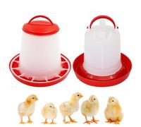 Chick Feeder and Waterer Kit, Top Fill Chick Feeder and Chick Waterer,2 Pcs Plastic Poultry Drinker Poultry Waterer Automatic Chicken Water Feeder Fed Water Container Jar (1Kg Feeder-1.5L Waterer)