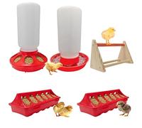 Chick Feeder & Waterer Starter Kit with 2 Trough Feeders and Roost Bar - No-Leak Baby Chick Waterer and Feeders Set for Chicks, Ducklings, Quail & Small Poultry - Essential Brooder Supplies
