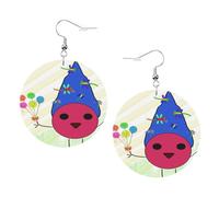 Chick In A Hat Prints Leather Round Earrings Pendant Stylish And Light Lightweight Dangle For Women Girls, One Size, Leather, No Gemstone