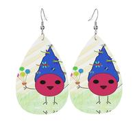 chick in a hat Prints Leather Teardrop earrings Pendant Stylish and light Lightweight Dangle for Women Girls, One Size, Leather, No Gemstone