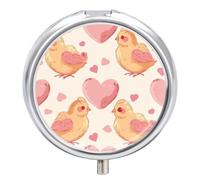 Chick Pink Heart Pill Case Box with 3 Compartment Medicine Vitamin Organizer for Purse Pocket 5x5cm