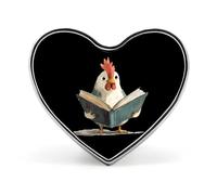 Chick Reading Cock Rooster Badge Pin Brooch Heart Shape Button Aluminum Decor for Backpacks Hats
