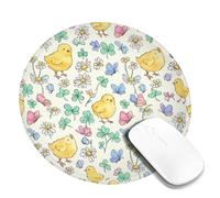 Chick Small Mouse Pad, Spring Fanciful Butterfly Flower Spring Yellow Round Rubber Non Slip Portable Mini Desk Mousepad Desk Decor for Office Home Dorm Laptop Round 8x8 Inch