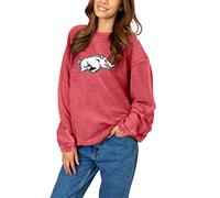 chicka-d NCAA Arkansas Razorbacks Womens Corded Crew Pullover, Crimson, X-Large