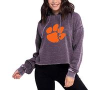 chicka-d NCAA Clemson Tigers Womens Campus Cropped Hoodie, Grape, Large