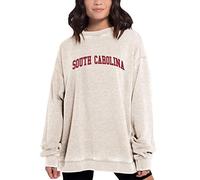 Chicka-D NCAA South Carolina Fighting Gamecocks Womens Burnout Fleece Pullover, Oatmeal, Large
