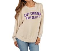 chicka-d Women's Burnout Hi-lo Campus Crewneck Fleece Sweatshirt | NCAA Classic Arch Over Neutral, XL