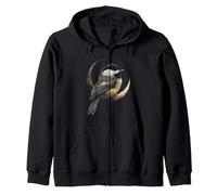 Chickadee Crescent Moon Celestial Bird Zip Hoodie