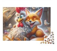 Chicken 1000 Piece Hen And Fox Hug Cardboard Puzzle for Adults 14+ Family Game Night Stress Relief Holiday Pastime Casual Gamers 52x38cm/1000pcs