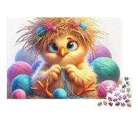 Chicken 1000 Piece Knitting Fluffy Chick Cardboard Puzzle for Adults 14+ Family Game Night Stress Relief Holiday Pastime Casual Gamers 70x50cm/1000pcs