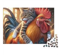 Chicken 1000 Pieces Cat Rooster Hug Recycled Cardboard Puzzle for Rainy Day Indoor Activity Family Game Night Senior Citizens Senior Centre Activity Gift 70x50cm/1000pcs