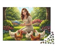Chicken 1000 Pieces Girl Feeding Chickens Recycled Cardboard Jigsaw Puzzle for Kids 12+ Brain Training Educational Enlightenment Missing Piece Guarantee Value for Money 52x38cm/1000pcs