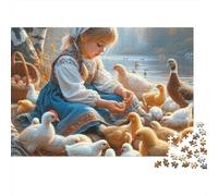 Chicken 1000 Pieces Girl Feeding Ducks Recycled Cardboard Jigsaw Puzzle for Kids 12+ Brain Training Educational Enlightenment Missing Piece Guarantee Value for Money 52x38cm/1000pcs