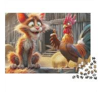 Chicken 1000 Pieces Rooster And Fox Chat Recycled Cardboard Puzzle for Family Game Night Team Building Educational Enlightenment Casual Gamers Gift 70x50cm/1000pcs