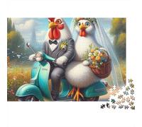 Chicken 1000 Pieces Scooter Chicken Wedding Recycled Cardboard Jigsaw Puzzle for Kids 12+ Adults Rainy Day Indoor Activity Stress Relief Value for Money 38x26cm/1000pcs
