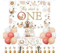 Chicken 1st Birthday Decorations This Chick Is One Backdrop Highchair Banner Cake Toppers Boho Chick First Birthday Decoration Farm Animals Hen Rooster Walking Animal Barnyard Bday Party Supplies