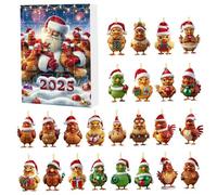 Chicken Advent Calendar 2025 with Santa Hats, 24 Days 2D Hanging Ornament Countdown for Kids, Family Christmas Tree Decor