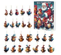 Chicken Advent Calendars 2025, 24 Day Christmas Countdown Calendar with Cute Chick Ornaments, 2D Acrylic Chicken Hanging Pendants for Christmas Tree, Window Decoration (Yellow-1)