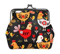 Chicken and Birds on Flower Garden Women’s PU Leather Coin Wallets Girls Mini Buckle Coin Purse Pouch