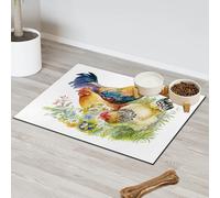 Chicken And Rooster In The Grass Pet Feeding Mat for Cat Dog Water Bowl Food Mats Rooster Pet Feeding Mats Absorbent Nti-Slip Contain Spills Protects Floors Placemat 60.9 x 81.2 cm