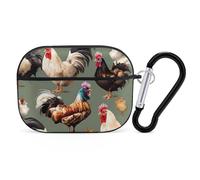 Chicken and Rooster Print AirPod Pro Case, Anti Scratch Hard PC Cover with Keychain, AirPod Pro 2nd/1st Case Accessories for Women Men, Black-Style