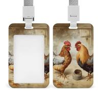 Chicken and Rooster Print Badge Holder Vertical Id Card Holder with Lanyard Heavy Duty Name Tag Holders Waterproof Work Badge Holder for Office Cruise Teacher Cute Badge Protector