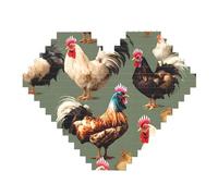 Chicken And Rooster Print Building Block Puzzle Heart Shaped Personalized Photo Building Blocks Puzzles Family Keepsake Diy Romantic Home Decor Anniversary Birthday Gifts For Her, Him, Lovers, Couples