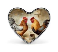 Chicken And Rooster Print Button Pin Heart Shape Metal Lapel Pins Badges Personalized Pinback Button Badges Novelty Funny Enamel Pins Fashion Cute Heart Brooch Pin for Backpacks Jackets Bags