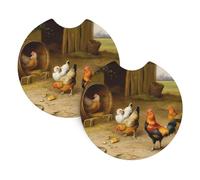 Chicken And Rooster Print Car Coasters - 2 Pack Car Coasters Home Decor Table Protectors 2.7 Inch Diameter