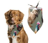 Chicken and Rooster Print Dog Bandanas for Feeding Grooming, Triangle Pet Bibs Washable Pets Scarf for Cats & Dogs