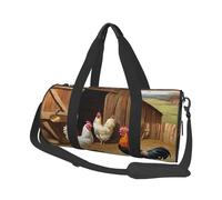 Chicken And Rooster Print Duffle Bag With Shoes Compartment And Adjustable Strap,Foldable Travel Duffel Bags For Men Women,Waterproof Duffel Bags, Black, One Size