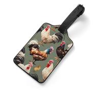 Chicken and Rooster Print Luggage Tag for Suitcase - PU Leather Suitcase Tags with Name ID Card & Adjustable Strap, Durable Scratch-Resistant Travel Bag Tag for Backpacks Gym Bags