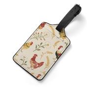 Chicken and Rooster Print Luggage Tag for Suitcase - PU Leather Suitcase Tags with Name ID Card & Adjustable Strap, Durable Scratch-Resistant Travel Bag Tag for Backpacks Gym Bags