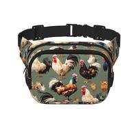 Chicken And Rooster Print print Fashion Waist Packs Crossbody Belt Bag Fanny Pack for Women Crossbody for Traveling Running, Black, One Size