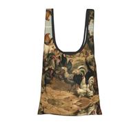 Chicken and Rooster Print Print Foldable Reusable Grocery Bag Lightweight Shopping Tote for Groceries Travel Beach Eco-Friendly Compact Adventure Tote
