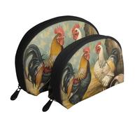 Chicken and Rooster Print Print Shell-Shaped 2-Piece Makeup Bag Set Travel Cosmetic Organiser Stylish Storage for Beauty & Gifts for Women Girls
