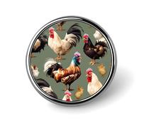 Chicken And Rooster Print Round Badge for Men Women, Durable & Stylish Lapel Pins, Lightweight Metal Badges for Shirts, Jackets, Hats