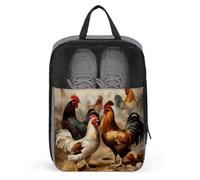 Chicken And Rooster Print Shoe Bag Travel Shoe Organizer Water-Resistant Shoe Pouch with Zipper Sneaker Dust Bag, gray, One Size, Modern