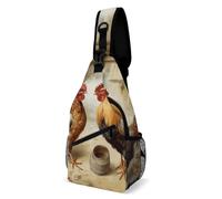 Chicken And Rooster Print Sling Bag with Rfid Blocking Causal Mens Crossbody Bag Lightweight Chest Pack Large Man Purse Travel Crossbody Backpack Shoulder Sling Backpack for Hiking Running Cycling