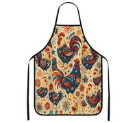 Chicken Aprons for Cooking, Patriotic Folk Art Chicken Pattern Kitchen Adults Apron for Summer BBQ Chef Work, Red, 24x31 Inch