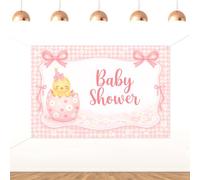 Chicken Baby Shower Backdrop Pink Bow Daisy Chicken Theme Backdrop Banner A Little Chick is About to Hatch Photography Background for Girls Baby Shower Supplies 5x3ft