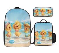 Chicken Beach Funny Animal 3 Pieces Set Laptop Backpack Casual Daypack with Lunch Box Pencil Case for Travel